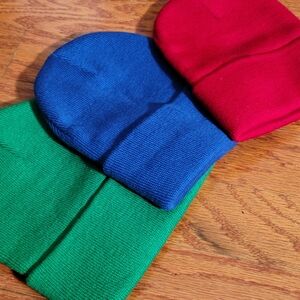 Colorful Knit Beanie Unisex Set - Red, Blue, Green